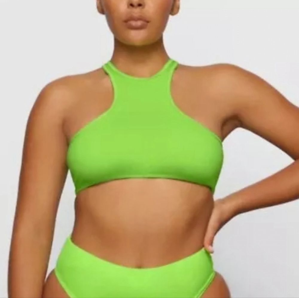 SKIMS NWT Neon Green High-Neck Bikini Top